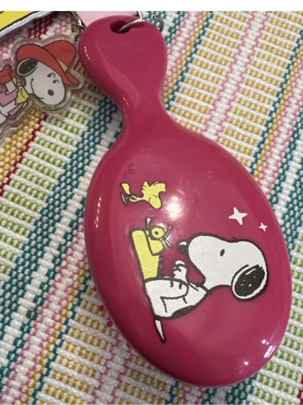Peanuts Snoopy Magenta Mini Brush Keychain with Woodstock Charm